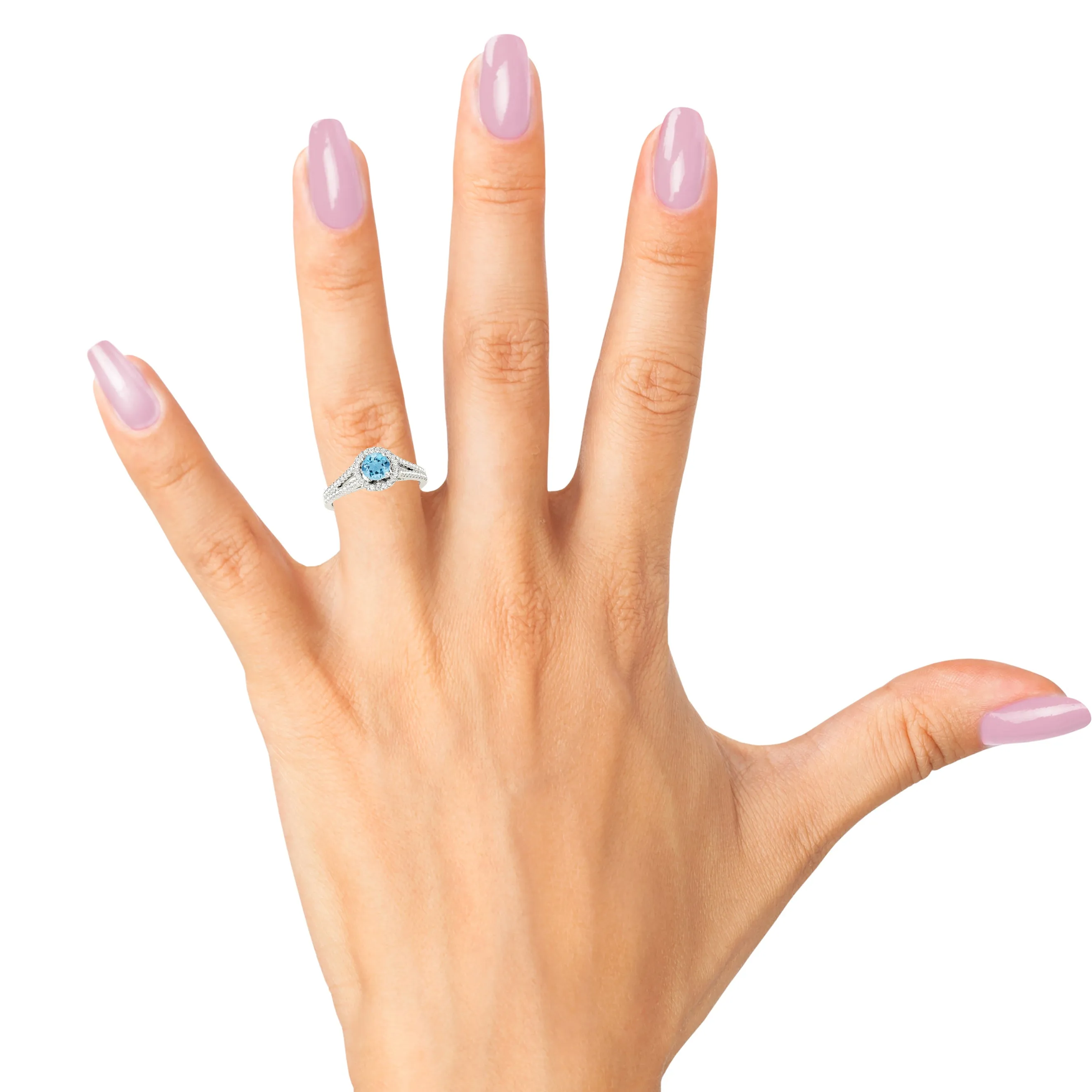 1.00 ct. Genuine Aquamarine Ring With Halo And V Shape Split Diamond band