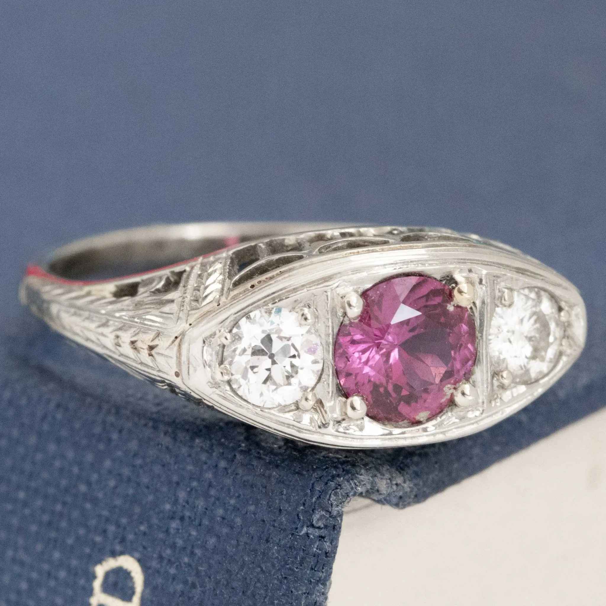 1.01ctw Antique Diamond and Sapphire Trilogy Ring