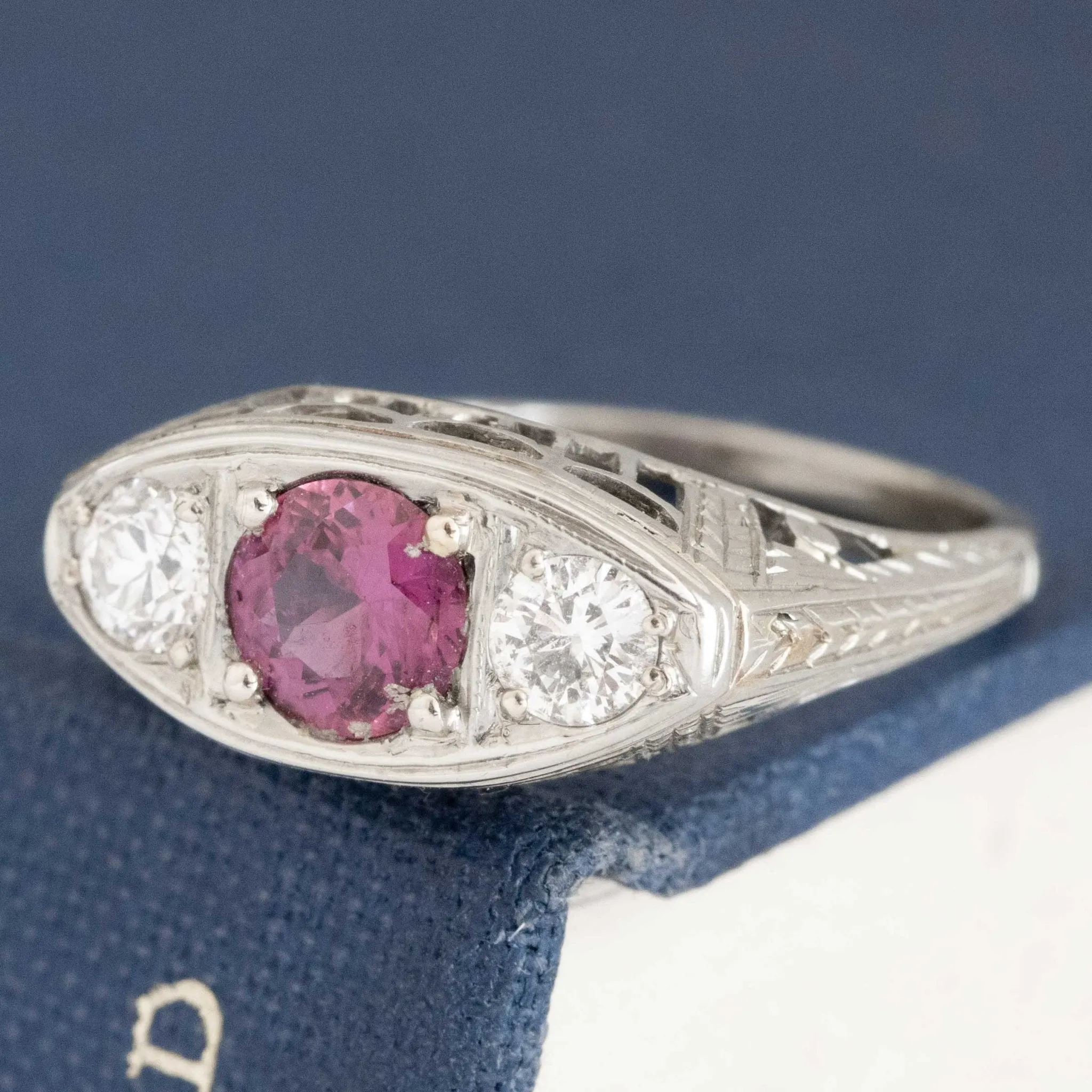 1.01ctw Antique Diamond and Sapphire Trilogy Ring