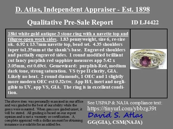 1.01ctw Antique Diamond and Sapphire Trilogy Ring