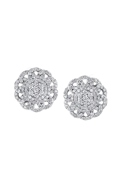 10K White Gold 1.00TDW Diamond Floral Stud Earrings