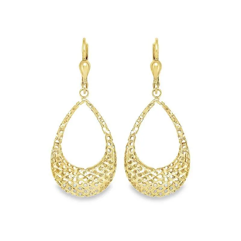 10K Yellow Gold Openwork Filigree Teardrop Earrings