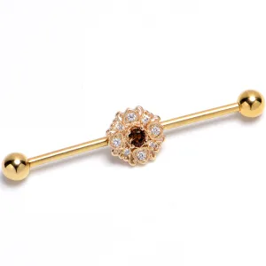 14 Gauge Yellow Gem Gold Tone Luxe Hearts Industrial Barbell 38mm