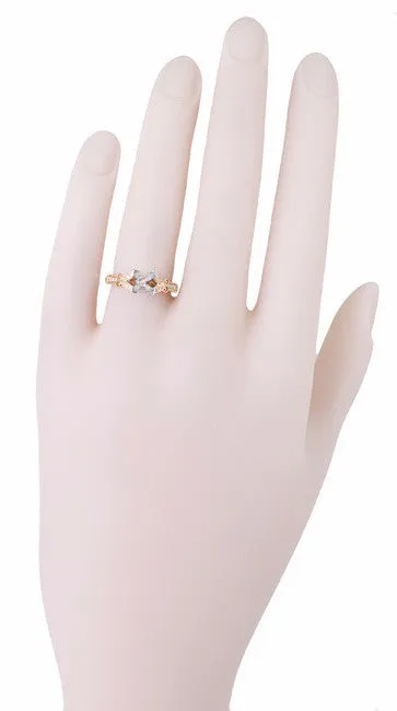 14 Karat Rose Gold Art Deco Filigree Twin Butterflies 3/4 Carat Princess Cut Diamond Semimount Engagement Ring