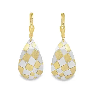 14K Gold Mosaic Pattern Teardrop Earrings