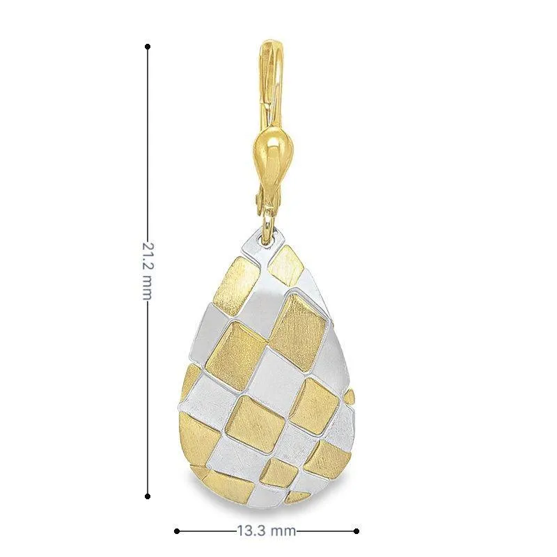 14K Gold Mosaic Pattern Teardrop Earrings