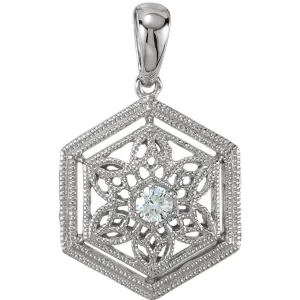 14k White Gold .05 CTW Diamond Filigree Pendant
