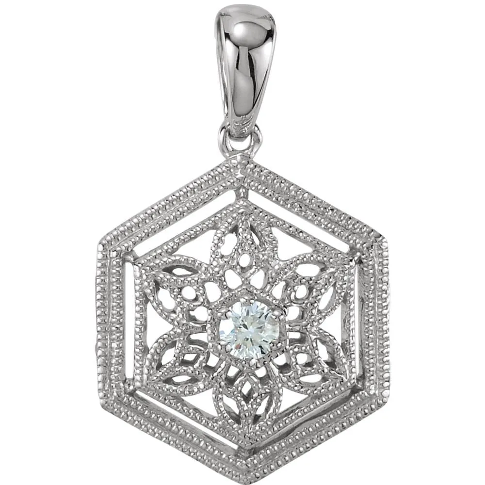 14k White Gold .05 CTW Diamond Filigree Pendant