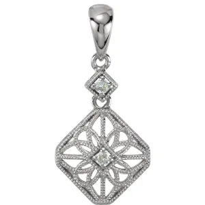 14k White Gold .06 CTW Diamond Filigree Pendant
