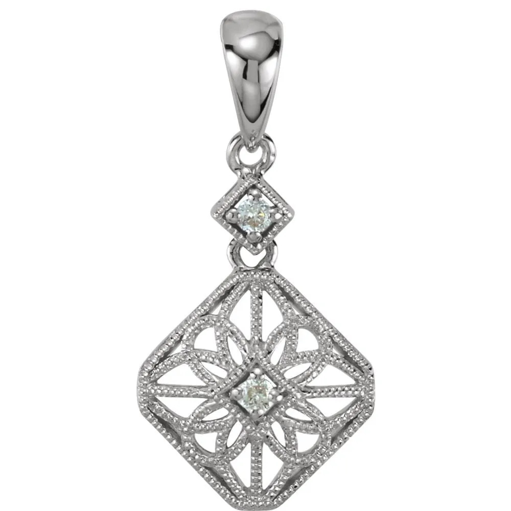 14k White Gold .06 CTW Diamond Filigree Pendant