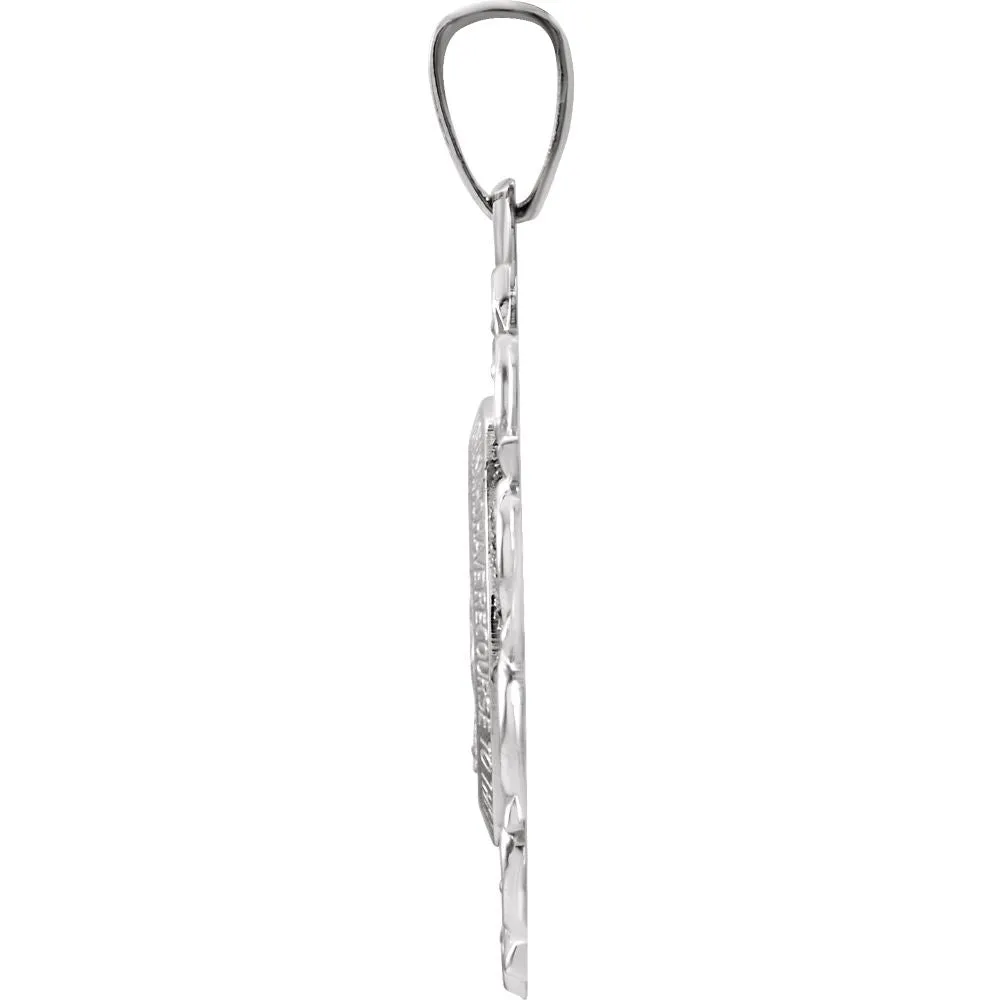 14k White Gold 22x15.5mm Oval Filigree Miraculous Medal
