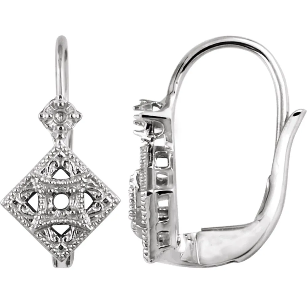 14k White Gold Filigree Earring Mountings