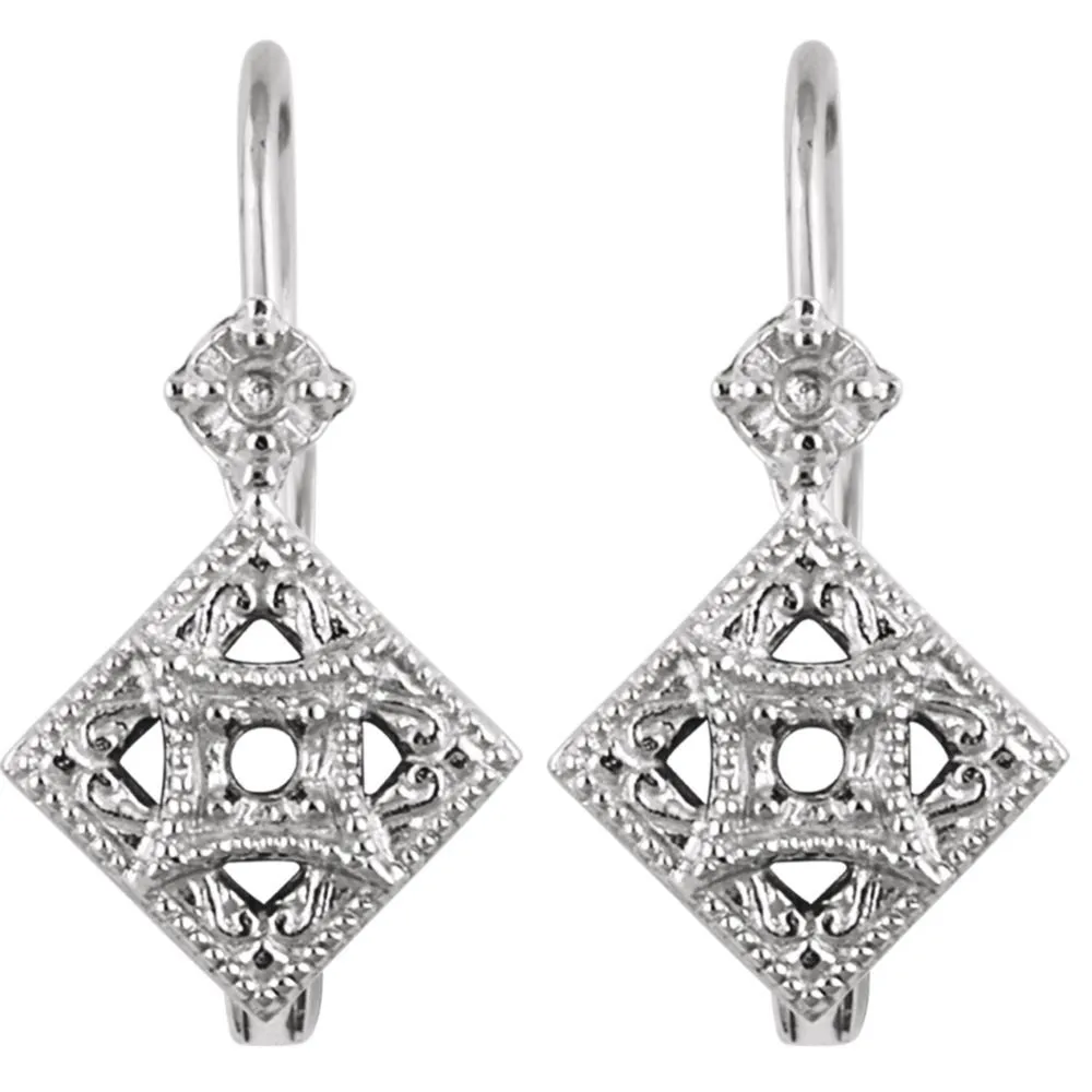 14k White Gold Filigree Earring Mountings
