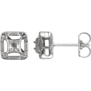 14k White Gold Filigree Earring Mountings