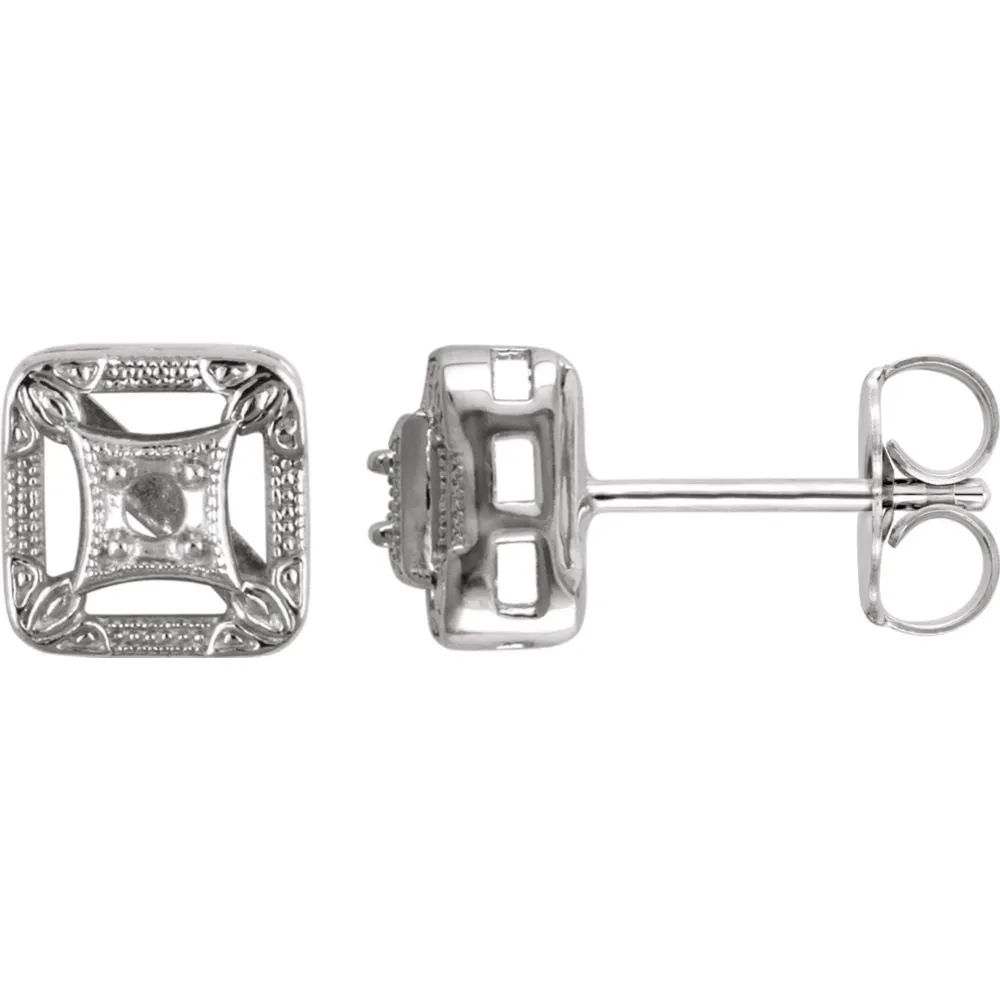 14k White Gold Filigree Earring Mountings