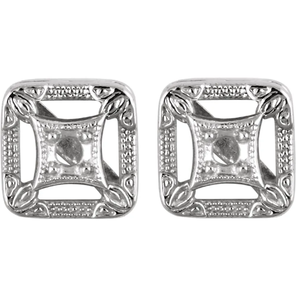 14k White Gold Filigree Earring Mountings