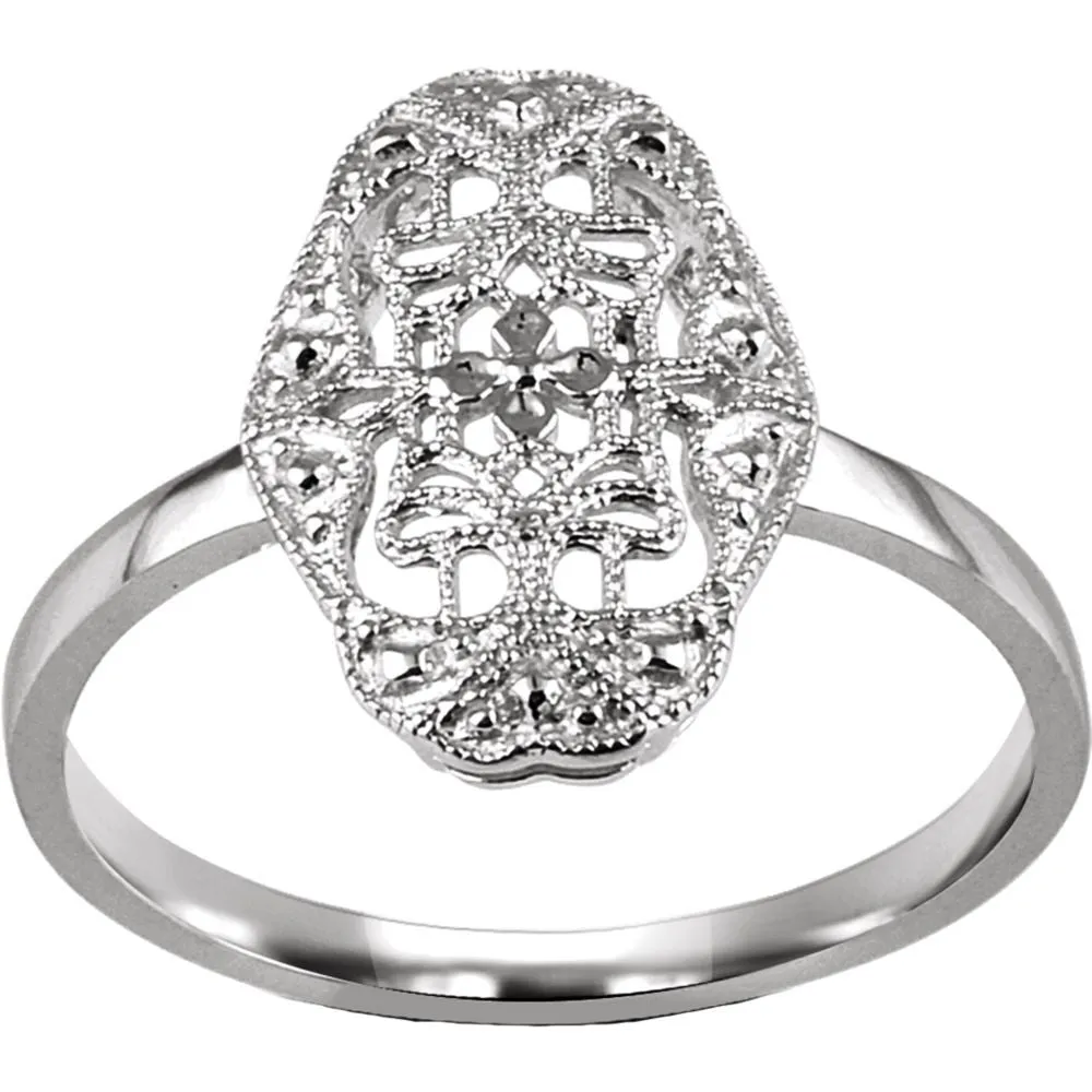14k White Gold Filigree Ring Mounting, Size 7
