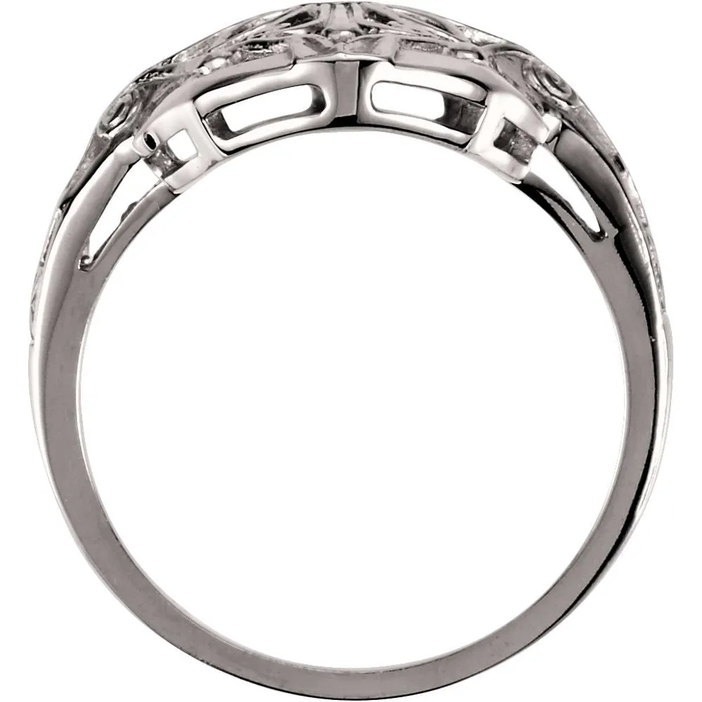 14k White Gold Filigree Ring, Size 6