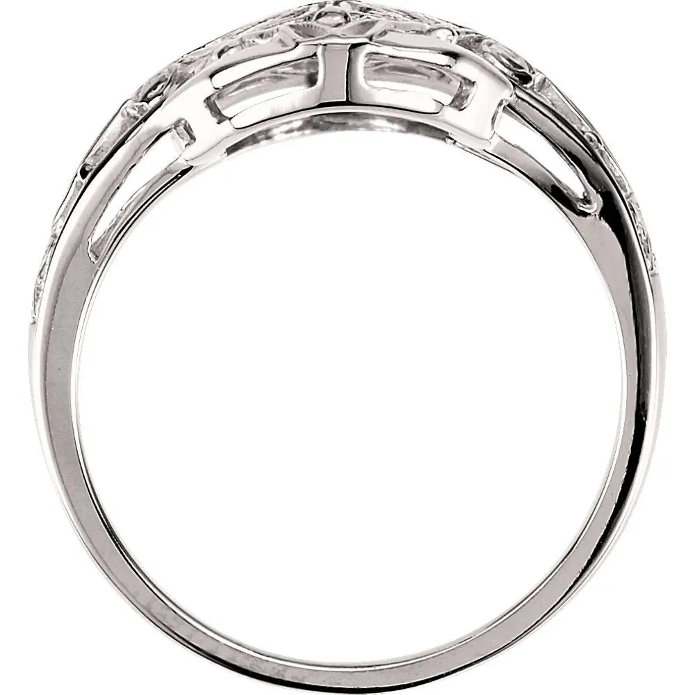 14k White Gold Filigree Ring , Size 6