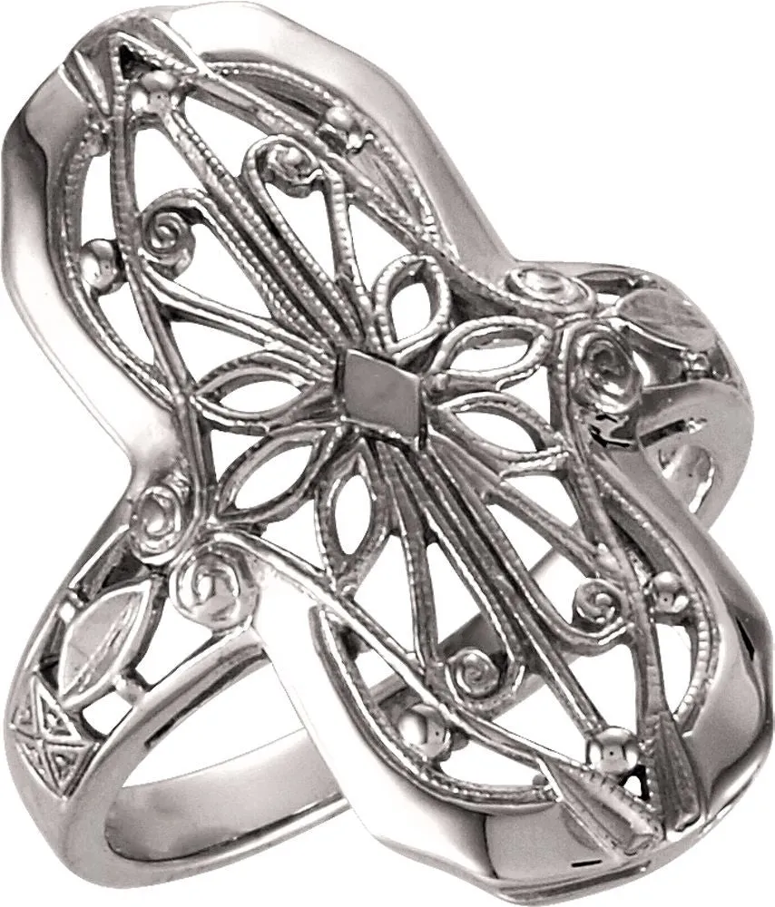 14k White Gold Filigree Ring , Size 6