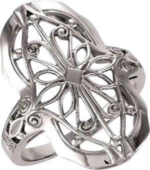 14k White Gold Filigree Ring, Size 6