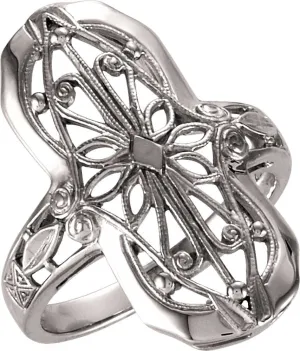 14k White Gold Filigree Ring , Size 6