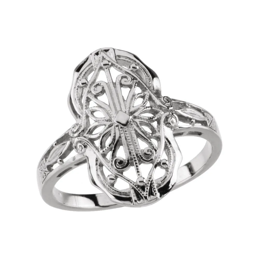 14k White Gold Vintage-Style Filigree Ring, Size 6