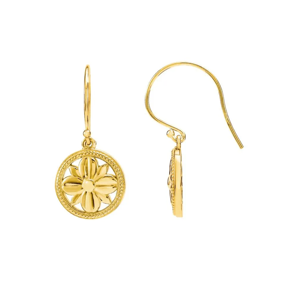 14k Yellow Gold Filigree Floral-Inspired Earrings