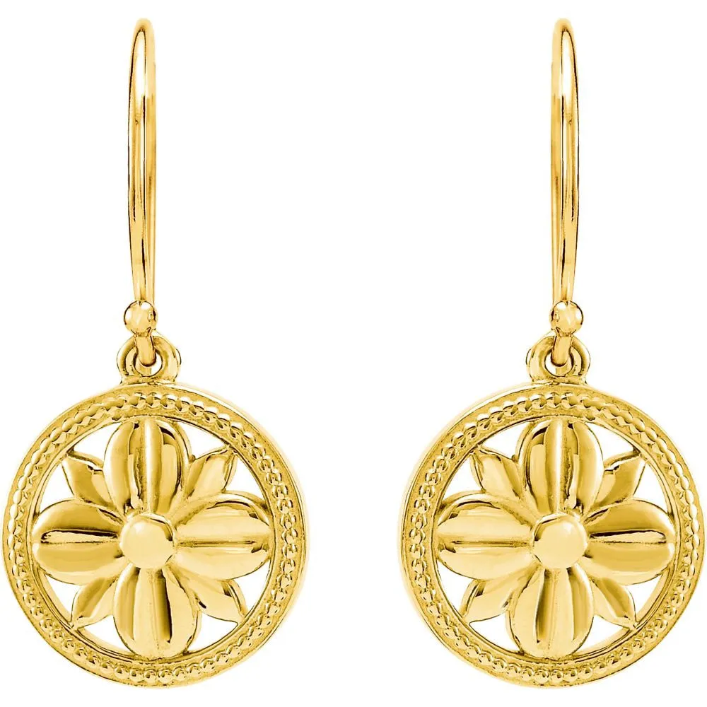 14k Yellow Gold Filigree Floral-Inspired Earrings