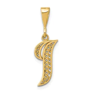 14K Yellow GoldFancy Filigree Script Design Letter I Initial Pendant