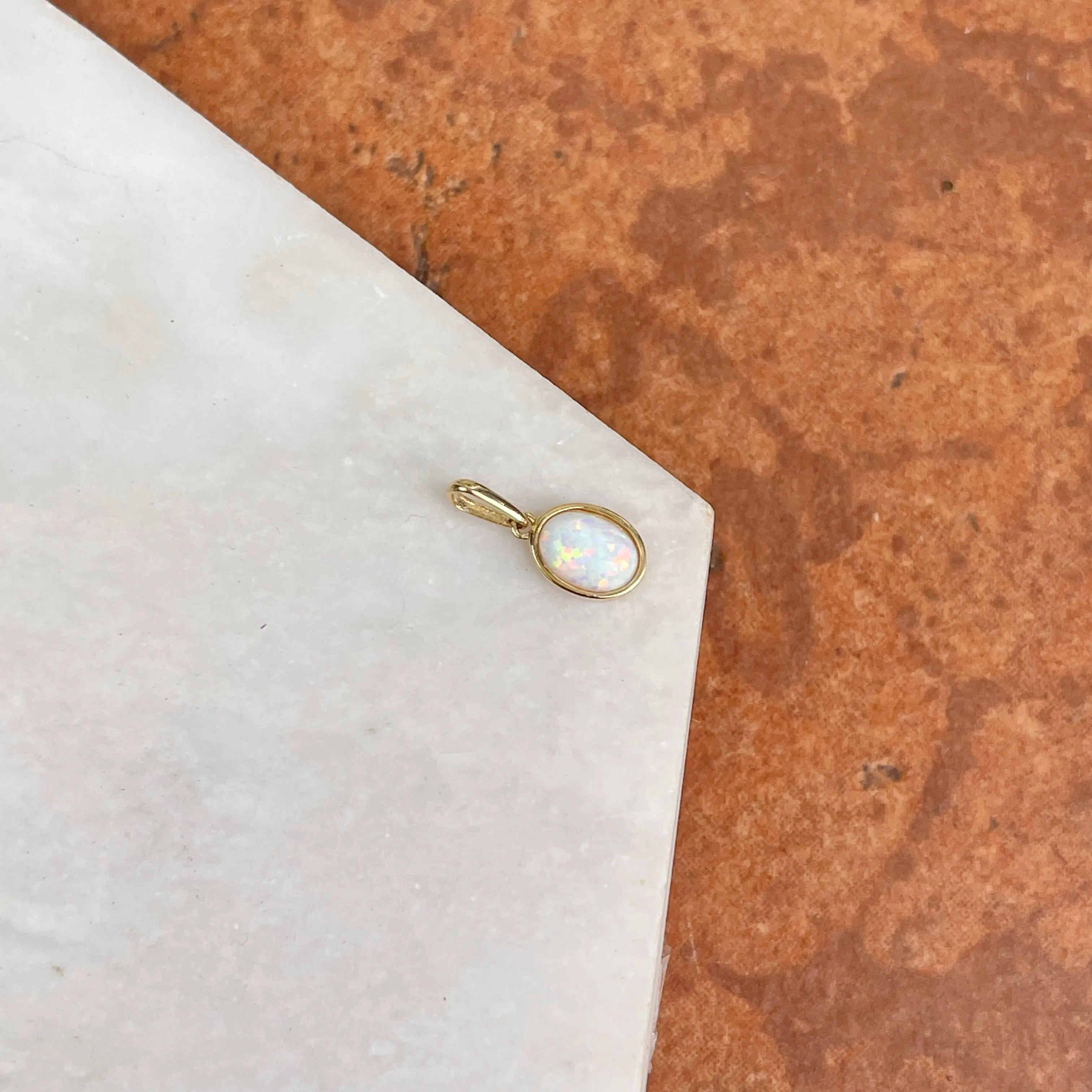 14KT Yellow Gold Oval Opal Simple Mini Pendant Charm