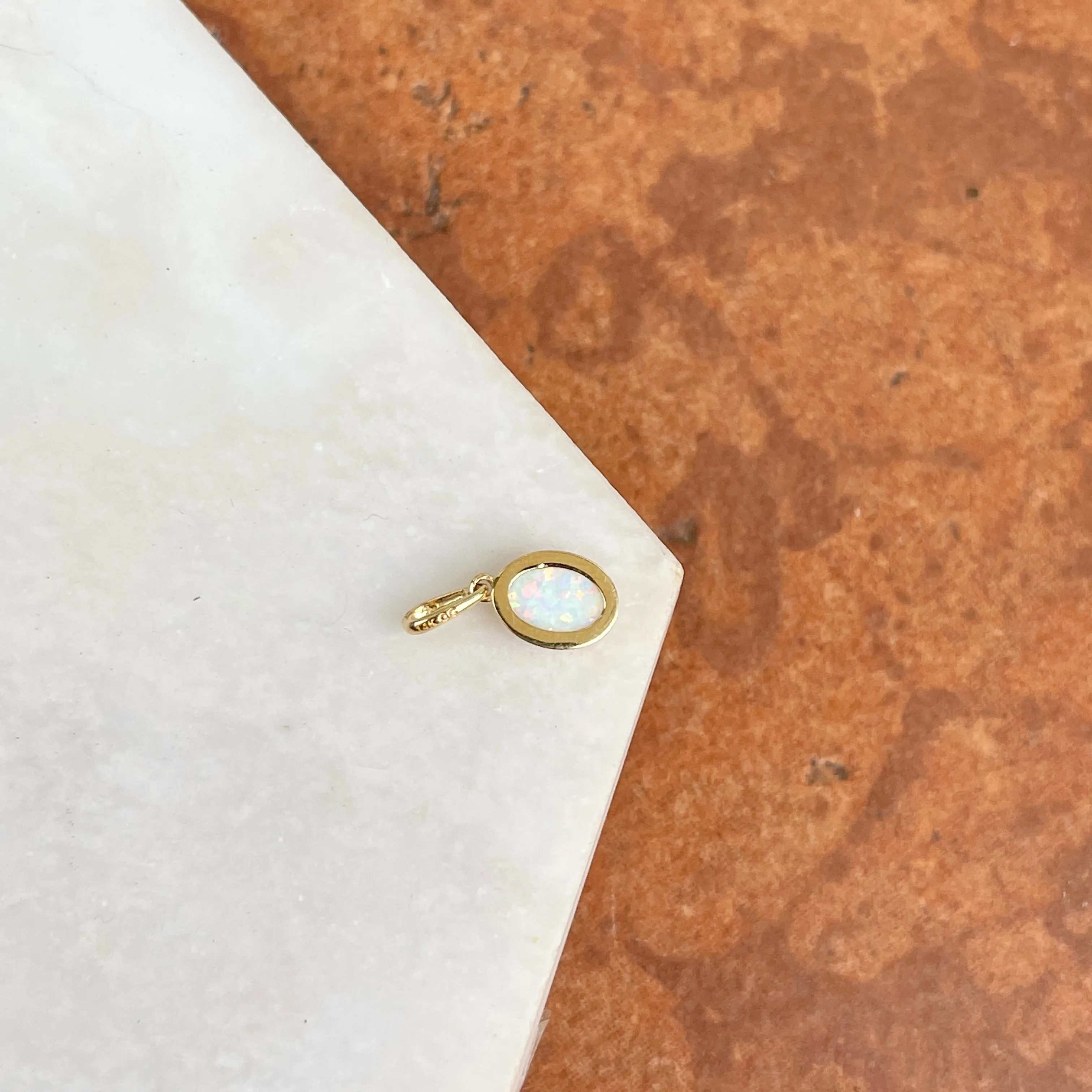 14KT Yellow Gold Oval Opal Simple Mini Pendant Charm