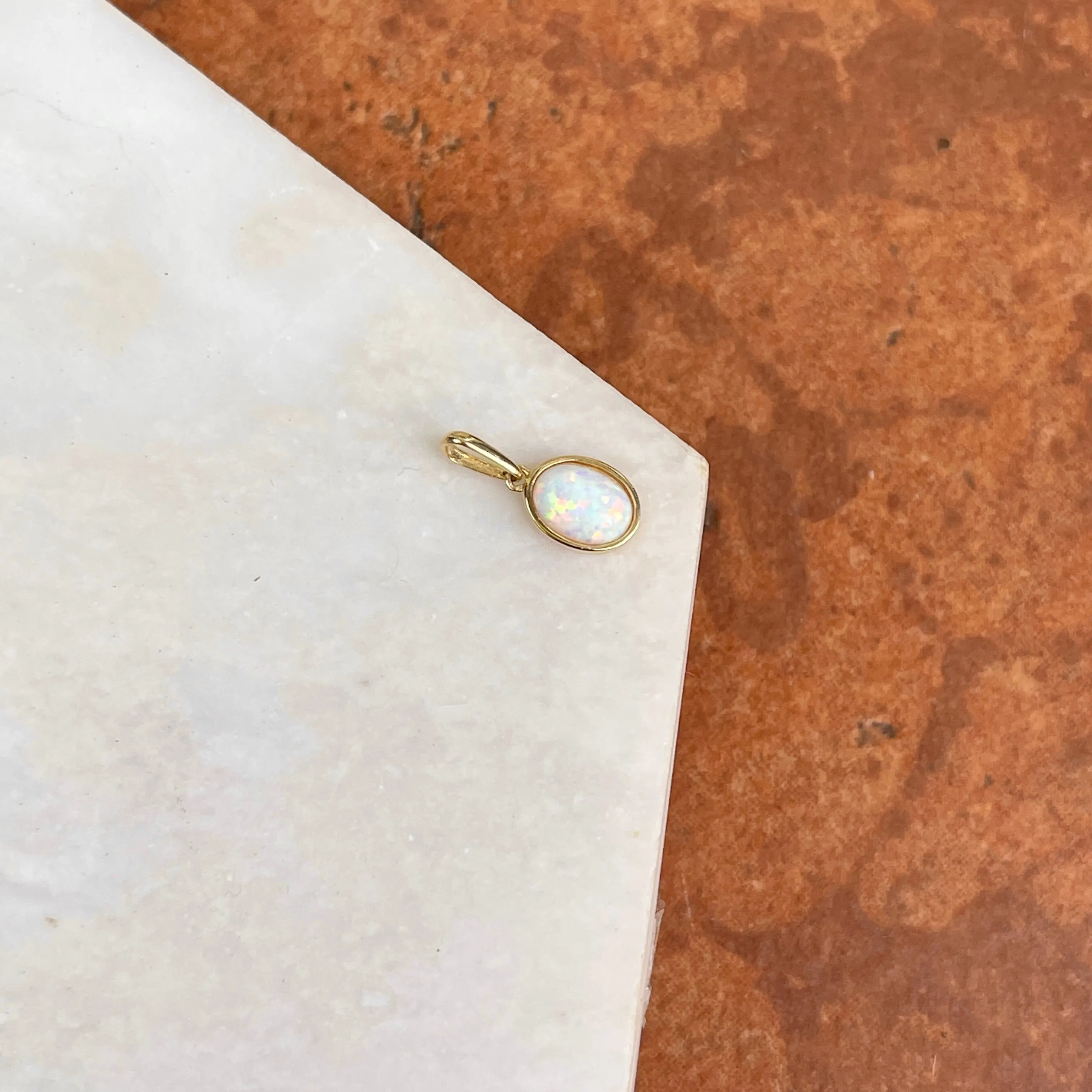 14KT Yellow Gold Oval Opal Simple Mini Pendant Charm