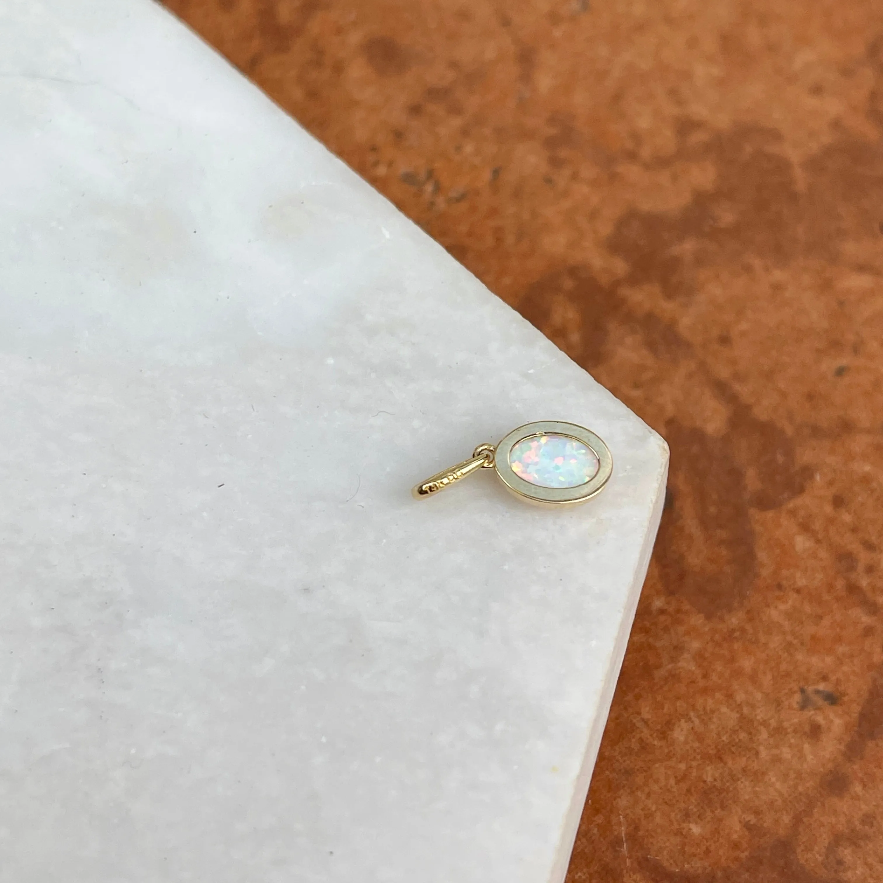 14KT Yellow Gold Oval Opal Simple Mini Pendant Charm