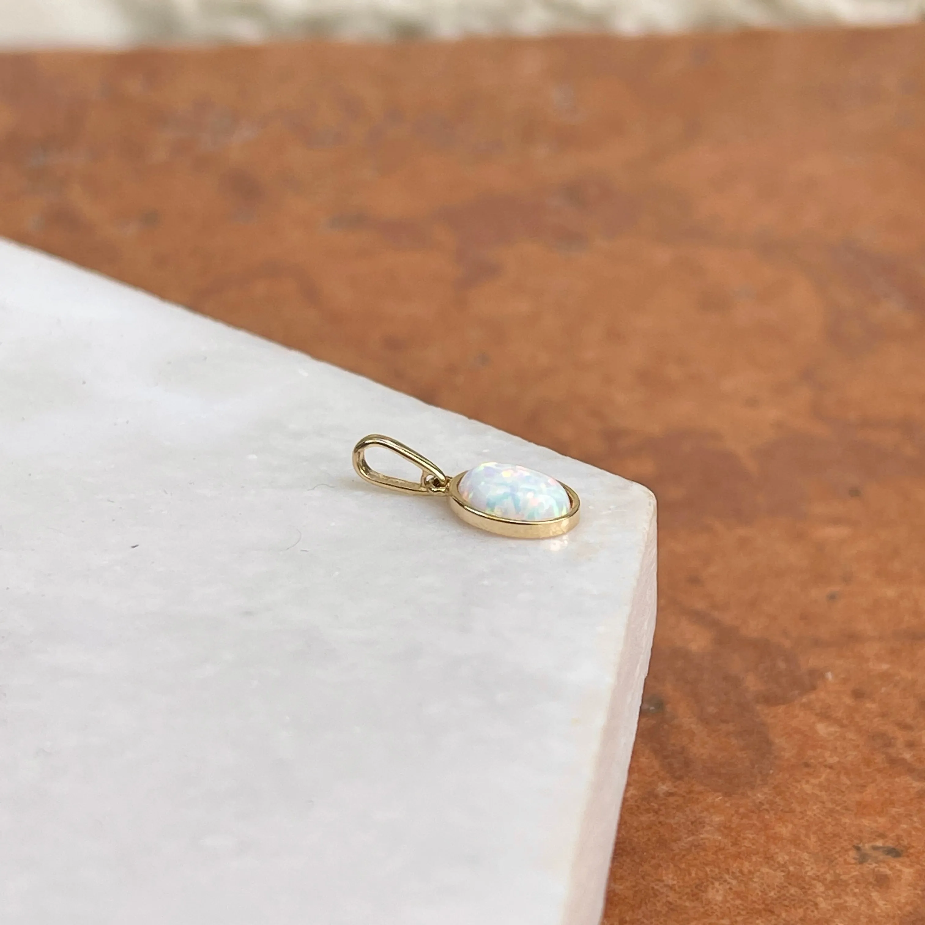 14KT Yellow Gold Oval Opal Simple Mini Pendant Charm