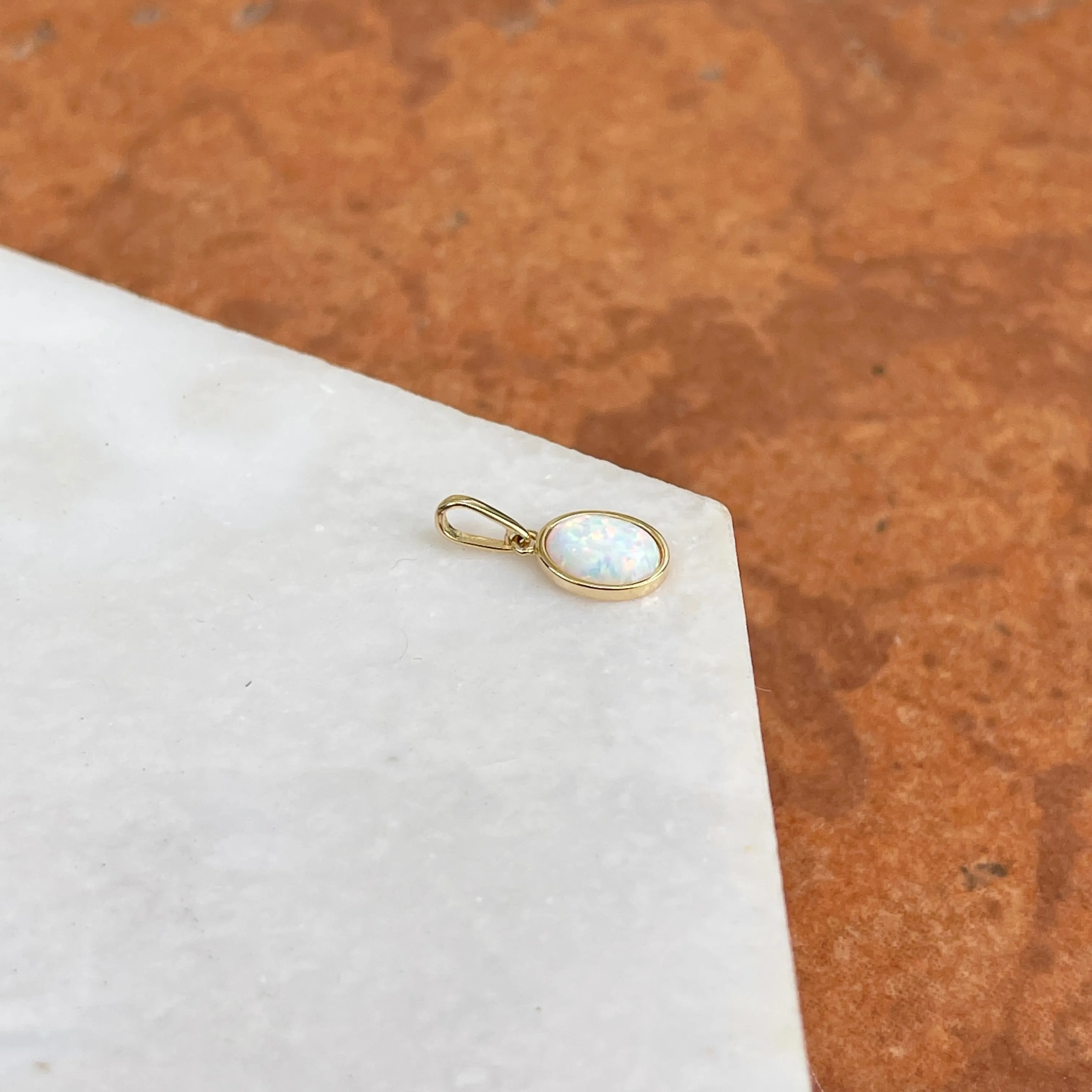 14KT Yellow Gold Oval Opal Simple Mini Pendant Charm