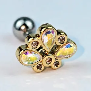 16 Gauge 1/4 Aurora Gem Golden Crown Deluxe Cartilage Tragus Earring