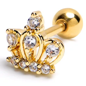 16 Gauge 1/4 Clear Gem Gold Tone Epic Crown Cartilage Tragus Earring