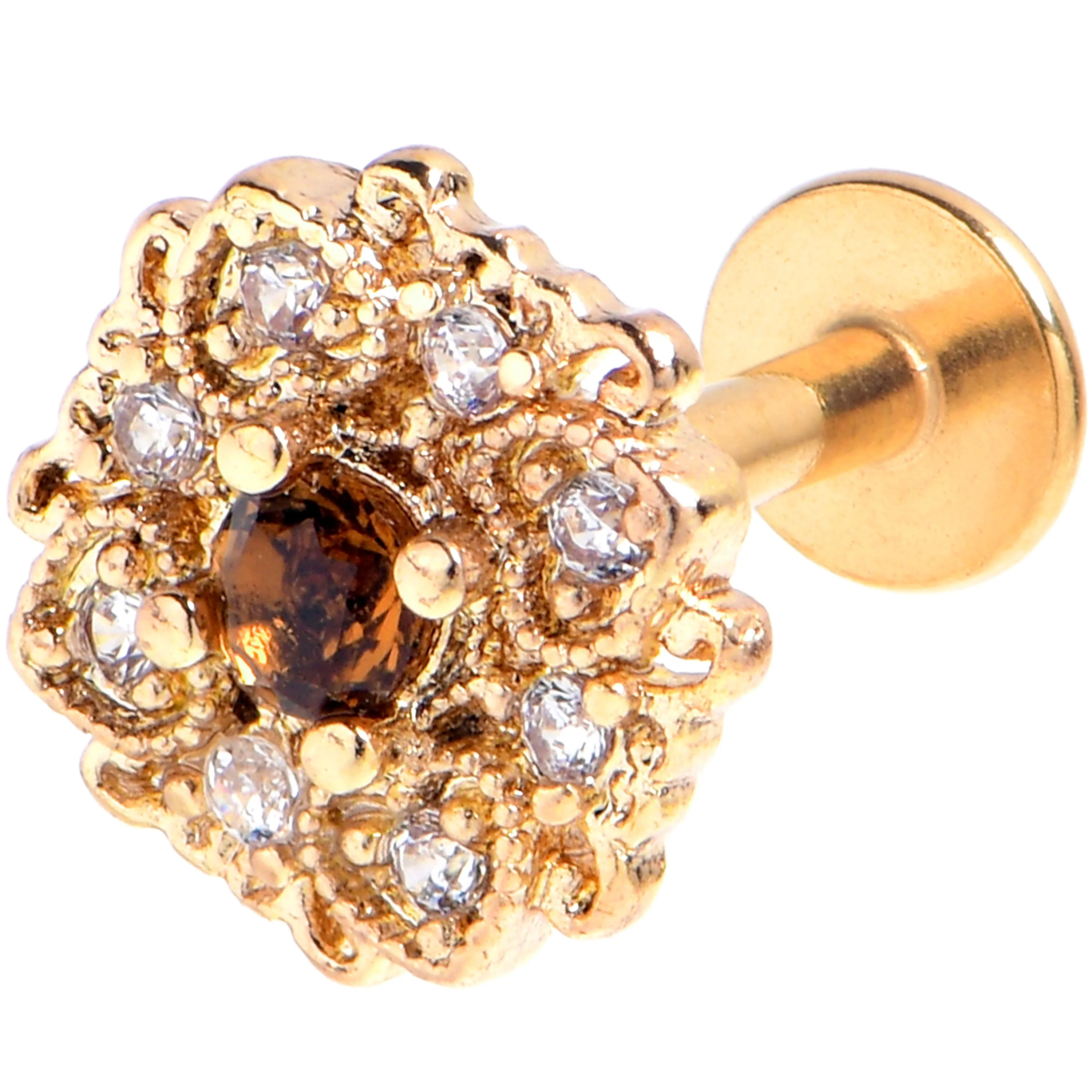 16 Gauge 1/4 Yellow Gem Gold Tone Luxe Heart Labret