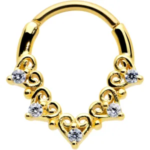 16 Gauge 3/8 Clear CZ Gem Gold Tone Heart Filigree Cartilage Clicker