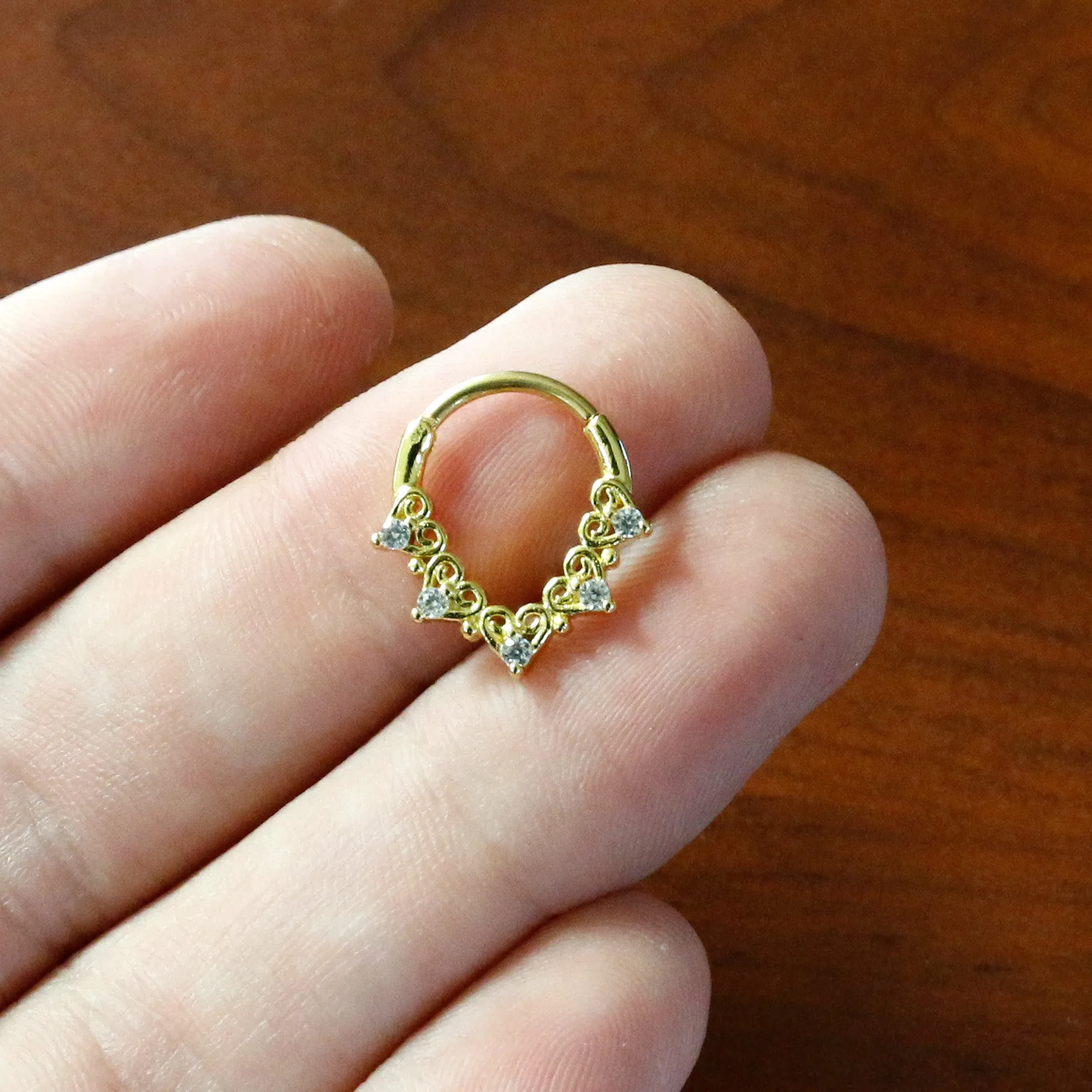 16 Gauge 3/8 Clear CZ Gem Gold Tone Heart Filigree Cartilage Clicker