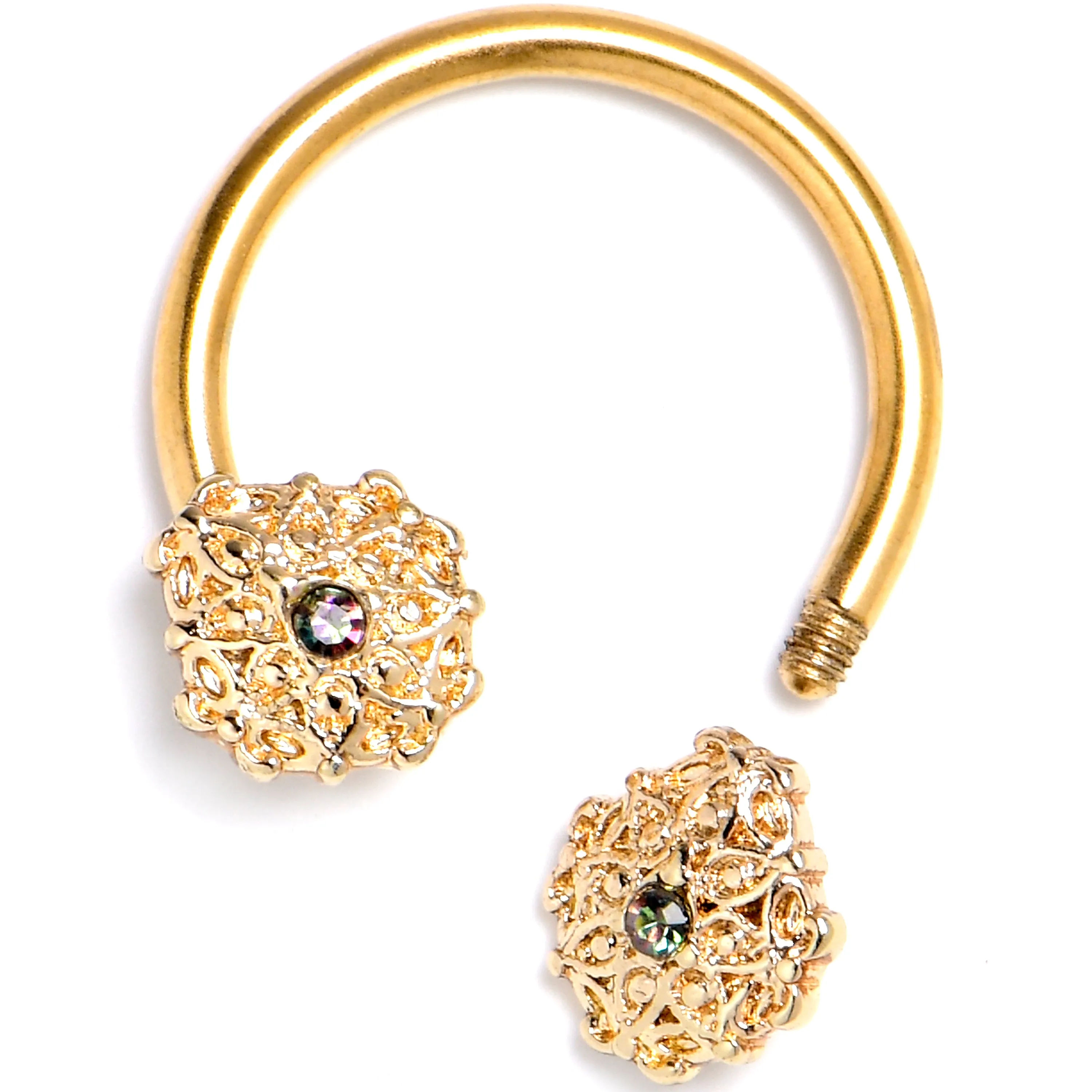 16 Gauge 3/8 Vitrail Gem Gold Tone Blossom Bloom Circular Barbell
