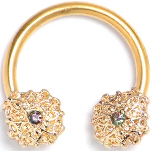 16 Gauge 3/8 Vitrail Gem Gold Tone Blossom Bloom Circular Barbell