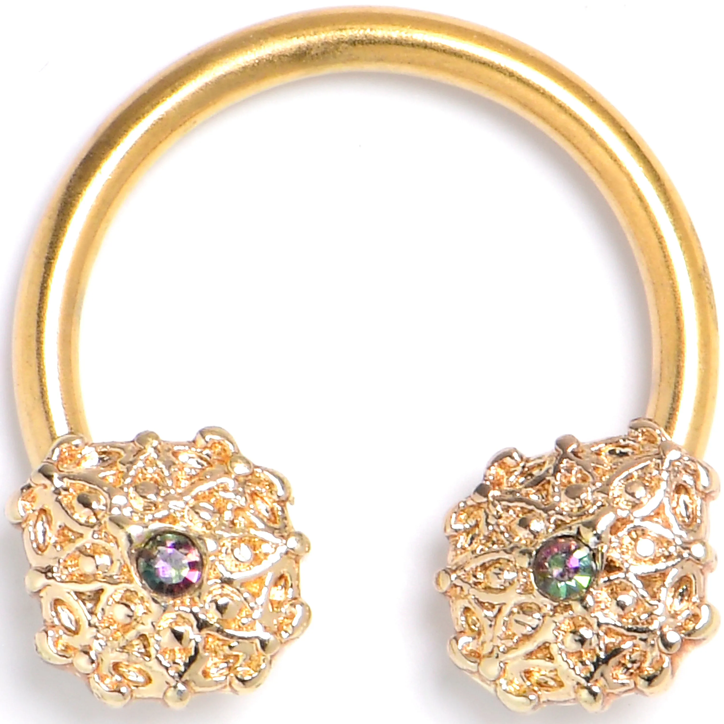 16 Gauge 3/8 Vitrail Gem Gold Tone Blossom Bloom Circular Barbell