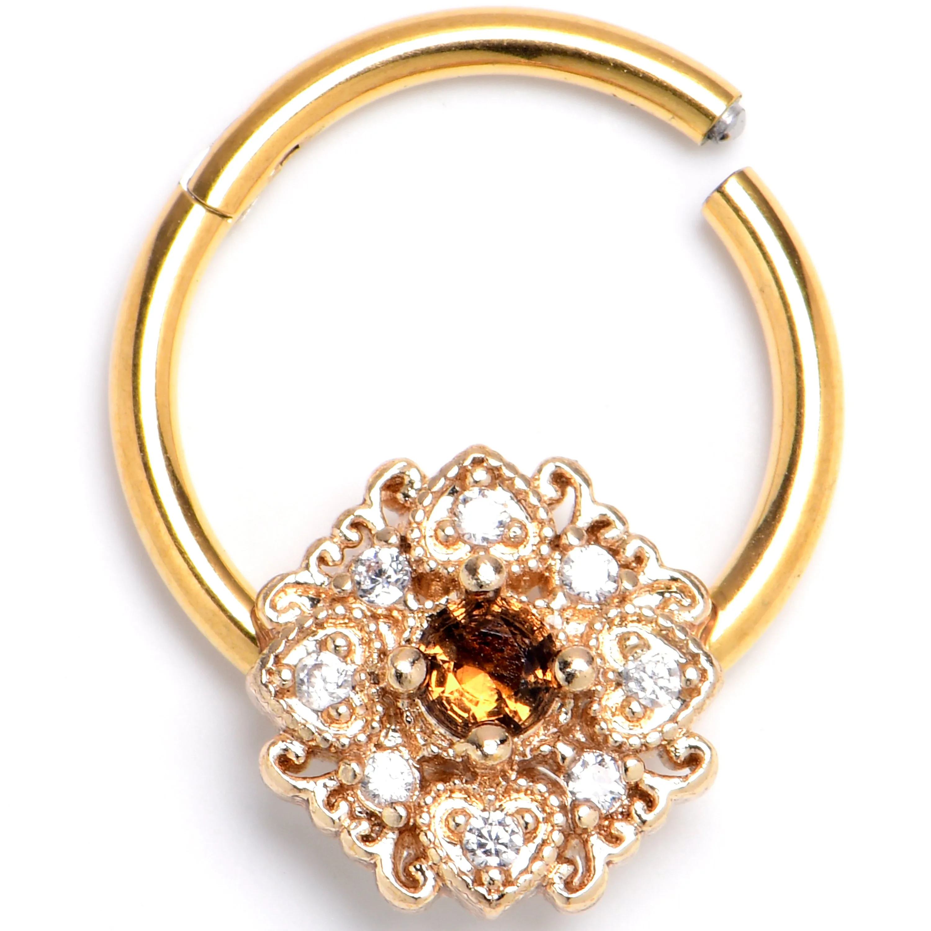 16 Gauge 3/8 Yellow Gem Gold Tone Luxe Heart Hinged Segment Ring