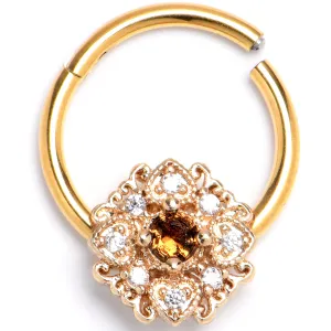 16 Gauge 3/8 Yellow Gem Gold Tone Luxe Heart Hinged Segment Ring