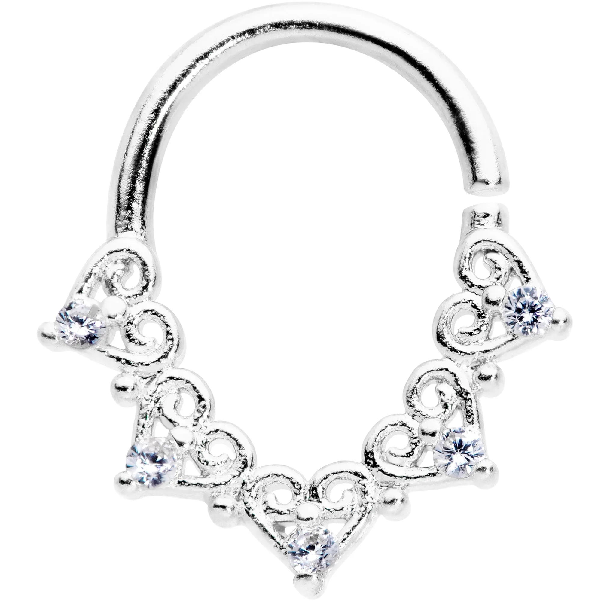 16 Gauge 5/16 Clear CZ Gem Heart Filigree Cartilage Closure Ring