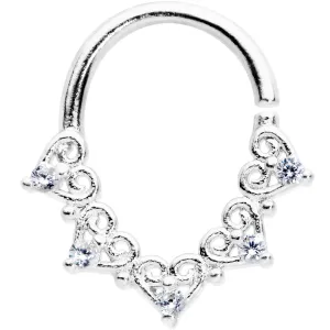 16 Gauge 5/16 Clear CZ Gem Heart Filigree Cartilage Closure Ring