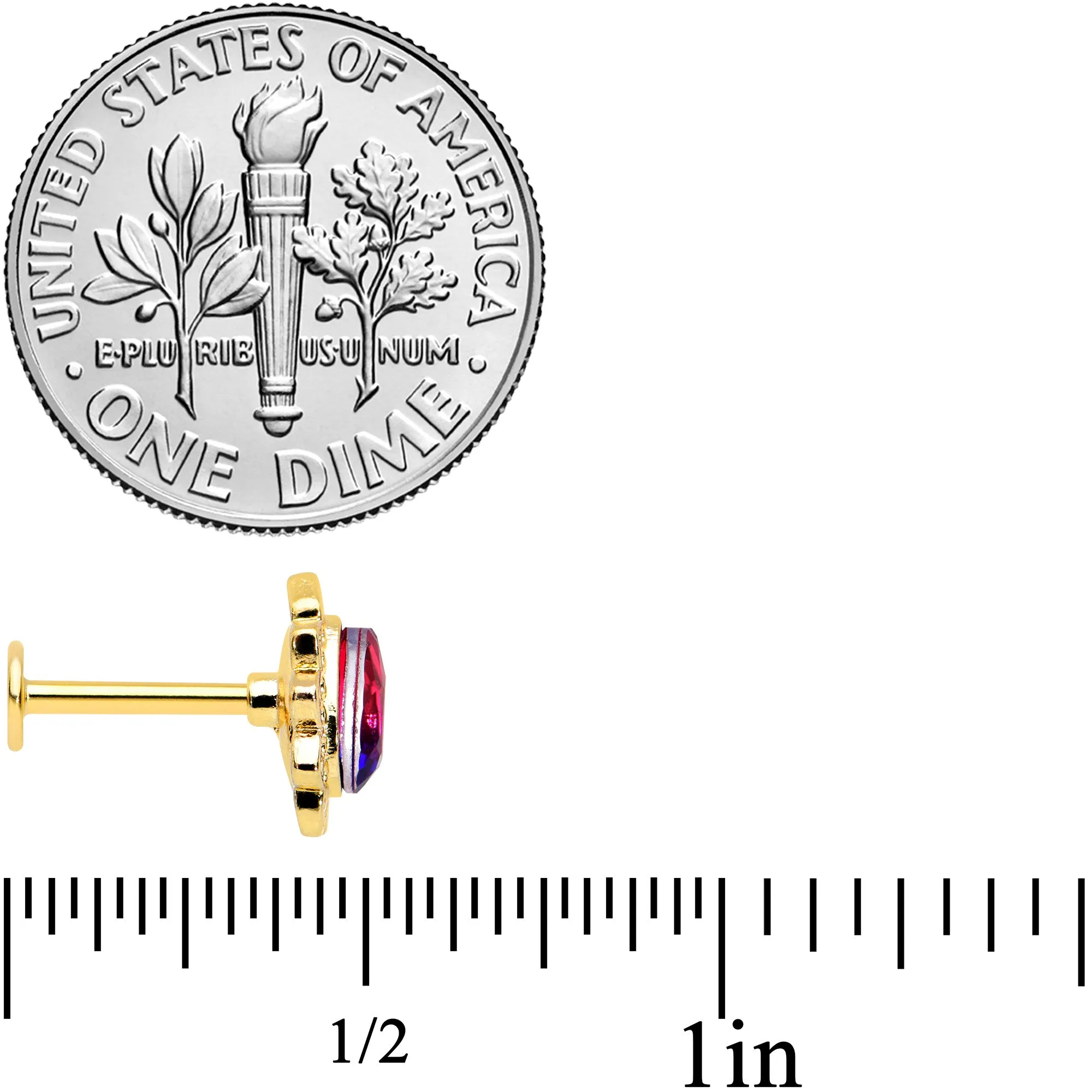 16 Gauge 5/16 Purple Tourmaline Gold Tone Drop Labret Monroe Tragus