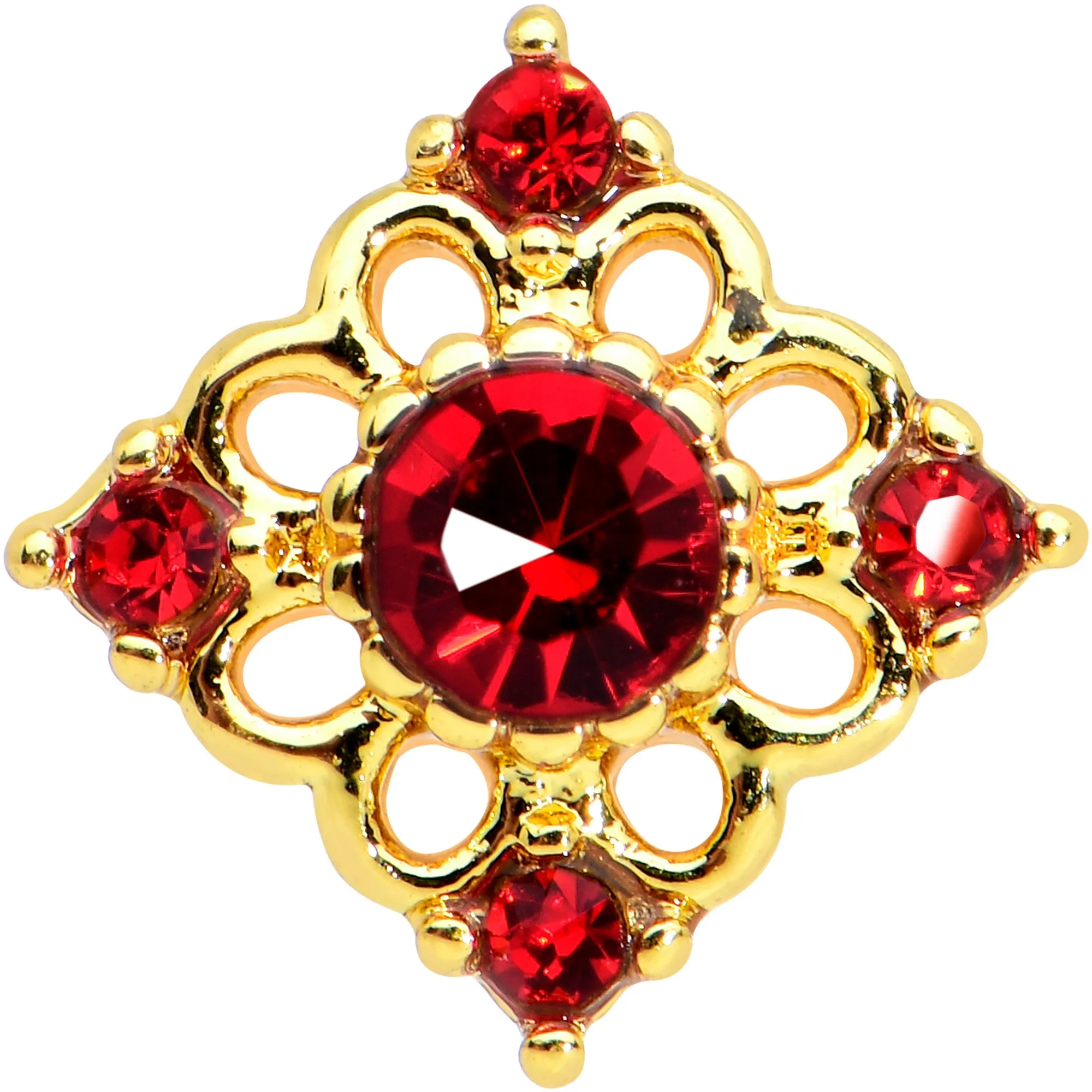 16 Gauge 5/16 Red Gem Gold Tone Regal Rhombus Labret Monroe Tragus